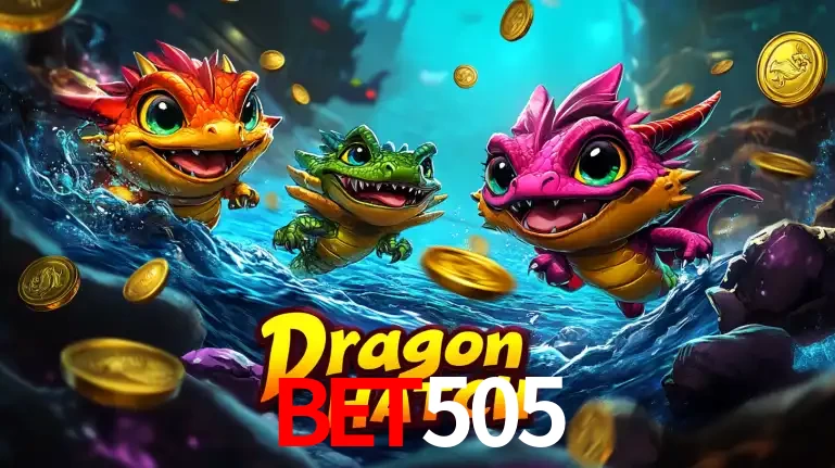 Arte promocional do jogo Dragon Hatch com três adoráveis dragões bebês nadando entre moedas de ouro, um dos slots mais divertidos para jogar no cassino bet505.