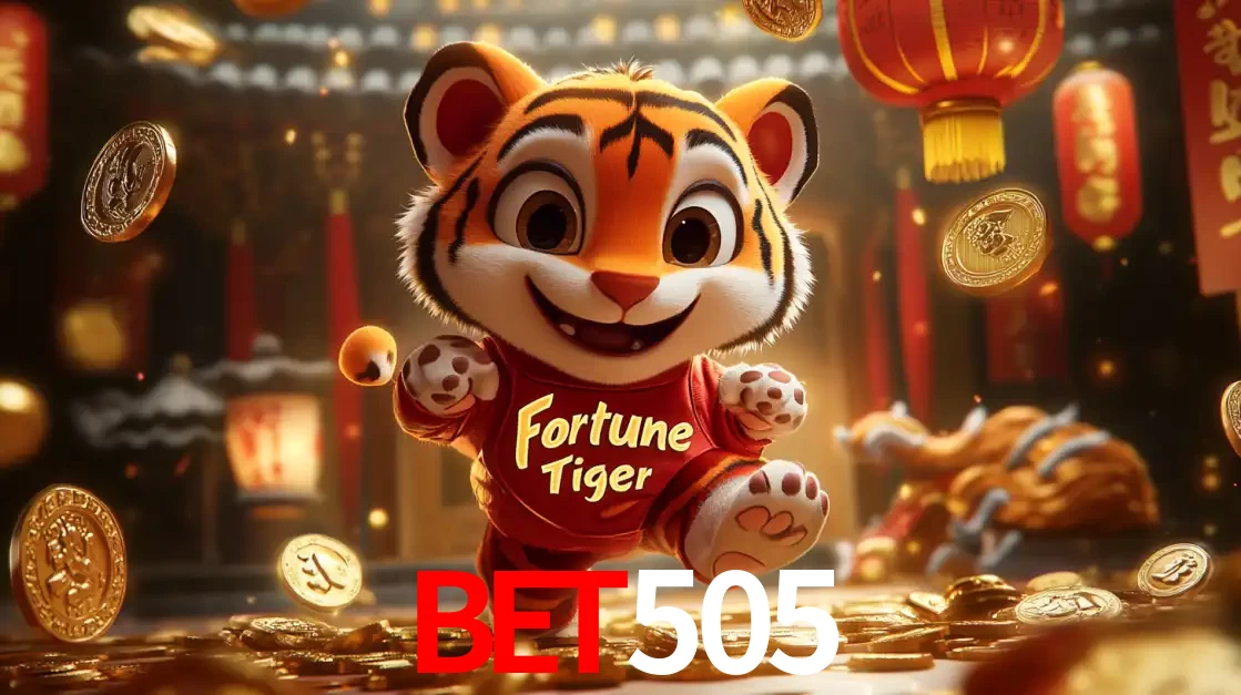 O alegre personagem do Fortune Tiger correndo sobre um caminho de moedas de ouro, simbolizando os grandes prêmios e a diversão do popular jogo de slot do bet505.